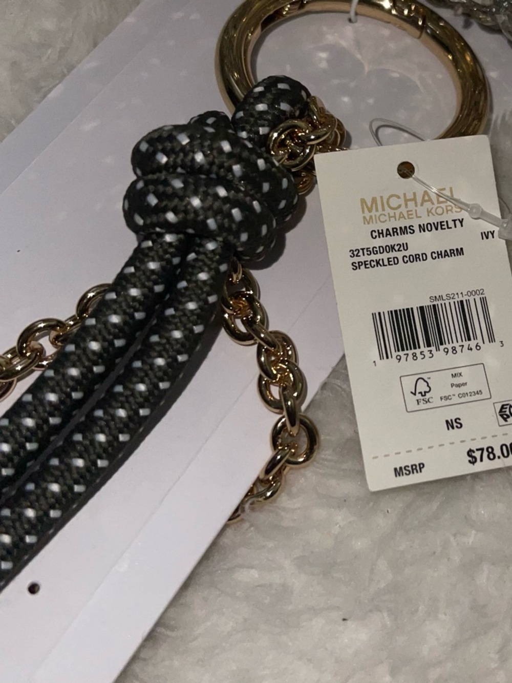 Michael Kors Black and White Braided Key &  Chain with Gold Chain - Picture 3 of 3